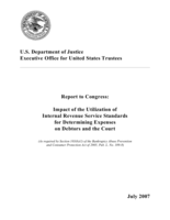 Bankruptcy Abuse Prevention and Consumer Protection Act of 2005: Evaluation of the effects of using IRS expense standards to calculate a debtor's monthly disposable income
