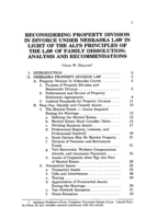 Reconsidering property division in divorce under Nebraska law in light of the ALI's Principles of the Law of Family Dissolution: Analysis and recommendations
