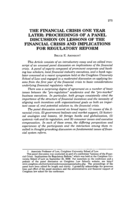 Financial crisis one year later: Proceedings of a panel discussion on lessons of the financial crisis and implications for regulatory reform