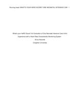 What's Your HeRO Score? An Evaluation of One Neonatal Intensive Care Unit's Experience with a Heart Rate Characteristics Monitoring System