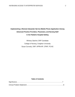 Implementing a Remote Interpreter Service Mobile Phone Application Among  Advanced Practice Providers, Physicians, and Nursing Staff  in the Pediatric Hospital Setting