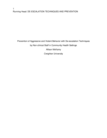 Prevention of Aggressive and Violent Behavior with De-escalation Techniques  by Non-clinical Staff in Community Health Settings
