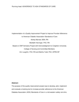Implementation of a Quality Improvement Project to Improve Provider Adherence to the American Diabetic Association Standards of Care