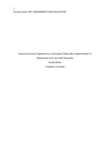 Examining Human Papillomavirus Vaccination Rates after Implementation of Assessment Form and Staff Education