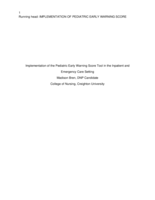 Implementation of the Pediatric Early Warning Score Tool in the Inpatient and Emergency Care Setting