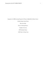 Integration of a MRI Screening Program  for Women at High Risk of Breast Cancer:  A Quality Improvement Project