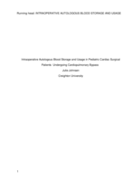 Intraoperative Autologous Blood Storage and Usage in Pediatric Cardiac Surgical Patients Undergoing Cardiopulmonary Bypass