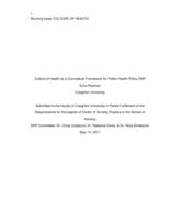 Culture of Health as a Conceptual Framework for Public Health Policy DNP