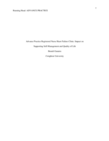 Advance Practice Registered Nurse Heart Failure Clinic:  Impact on Supporting Self Managment and Quality of Life.