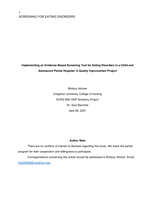 Implementing an Evidence-Based Screening Tool for Eating Disorders in a Child and Adolescent Partial Hospital: A Quality Improvement Project