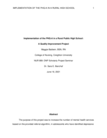 Implementation of the PHQ-A in a Rural Public High School: A Quality Improvement Project