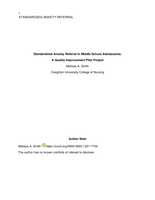 Standardized Anxiety Referral in Middle School Adolescents: A Quality Improvement Pilot Project